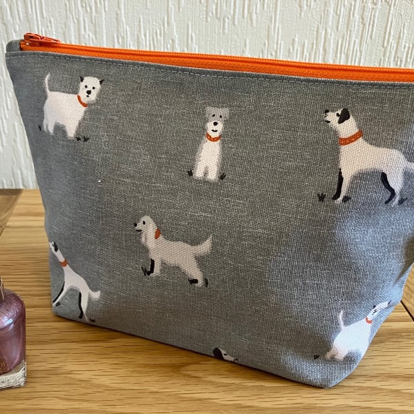 White Dogs Makeup Bag, Handmade in the UK