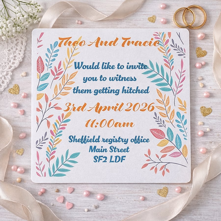 Pastel Leaf Square Wedding Invitation Bundle. Invite, RSVP, Details & Envelopes
