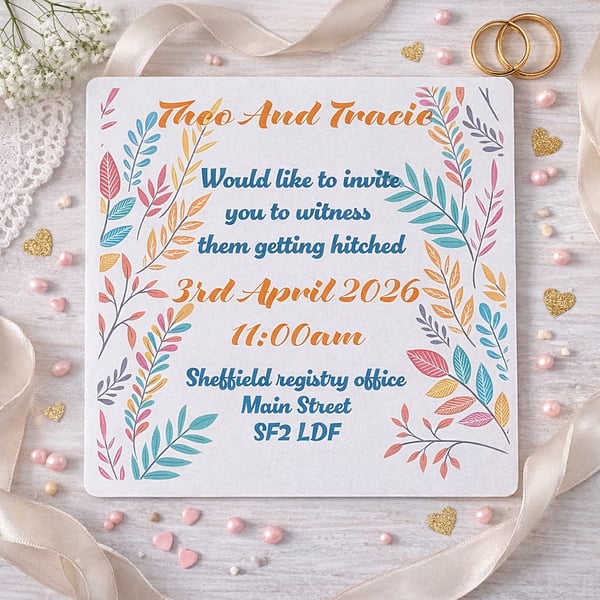 Pastel Leaf Square Wedding Invitation Bundle. Invite, RSVP, Details & Envelopes