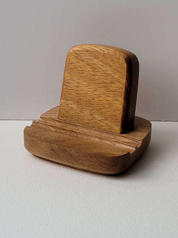 Phone Stand - Oak Base Iroko (African Teak) Upright Desk Study Home Office 