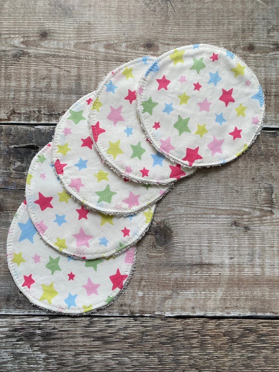 Make Up Remover Facial Rounds Pads Cotton Bamboo White Rainbow Stars x5