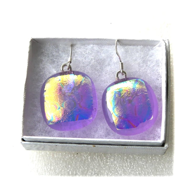 Luxury Dichroic Earrings Fused Glass L012 Sterling Silver hooks