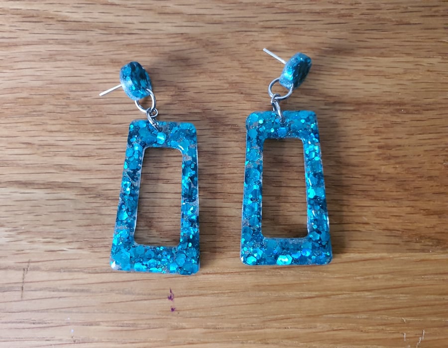 Sparkly Blue Retro Style Stud and Drop Earrings