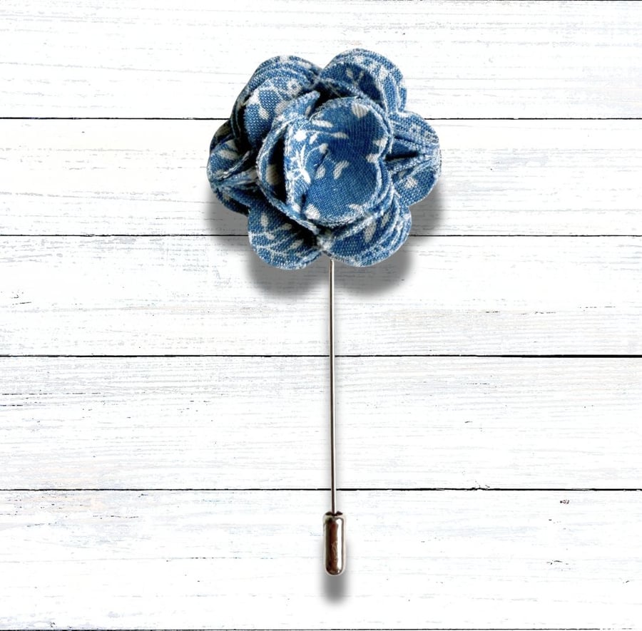 Flower Lapel Pin, Blue Flower, Wedding Buttonhole, Christmas Gift