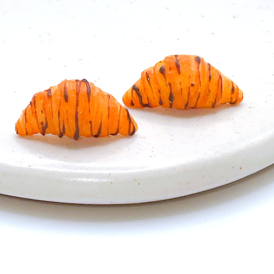 Croissant Stud Earrings - Handmade Food Jewelry - Baker Gift - Free UK Delivery