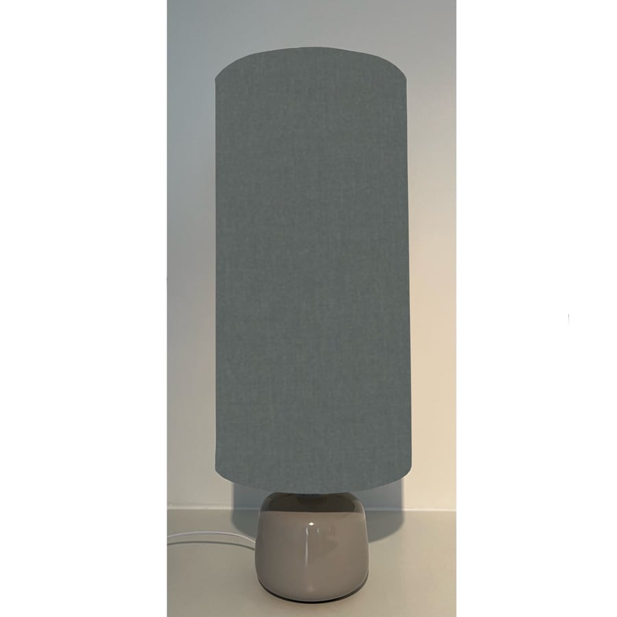 Graphite cotton drum extra tall cylindrical lampshade, with a white lining