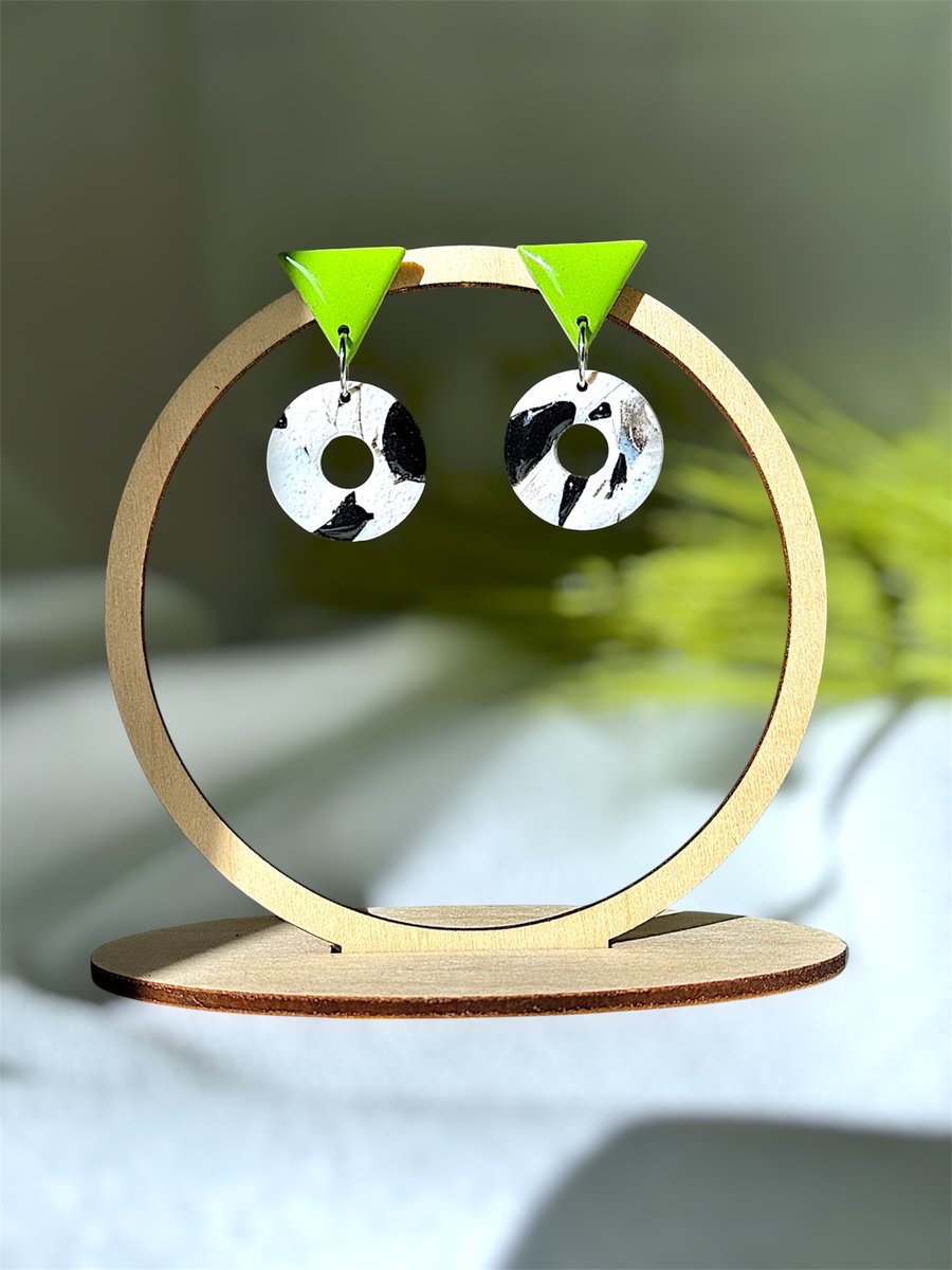 Triangle Statement and Monochrome Polymer clay Earrings