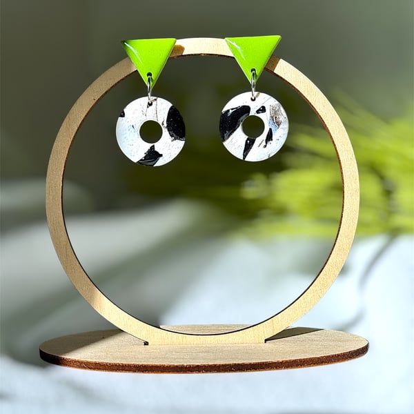 Triangle Statement and Monochrome Polymer clay Earrings