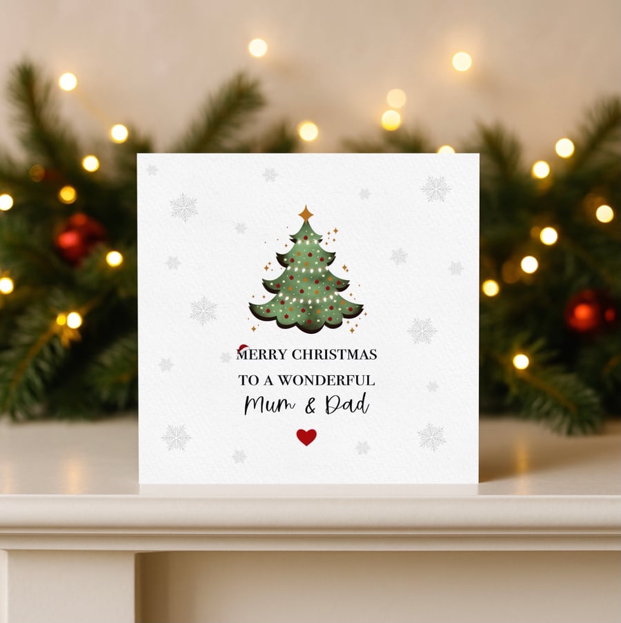 Mum and Dad Christmas Card, Handmade Christmas Card for Parents.