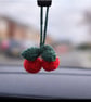 Cherry crochet car mirror charm 