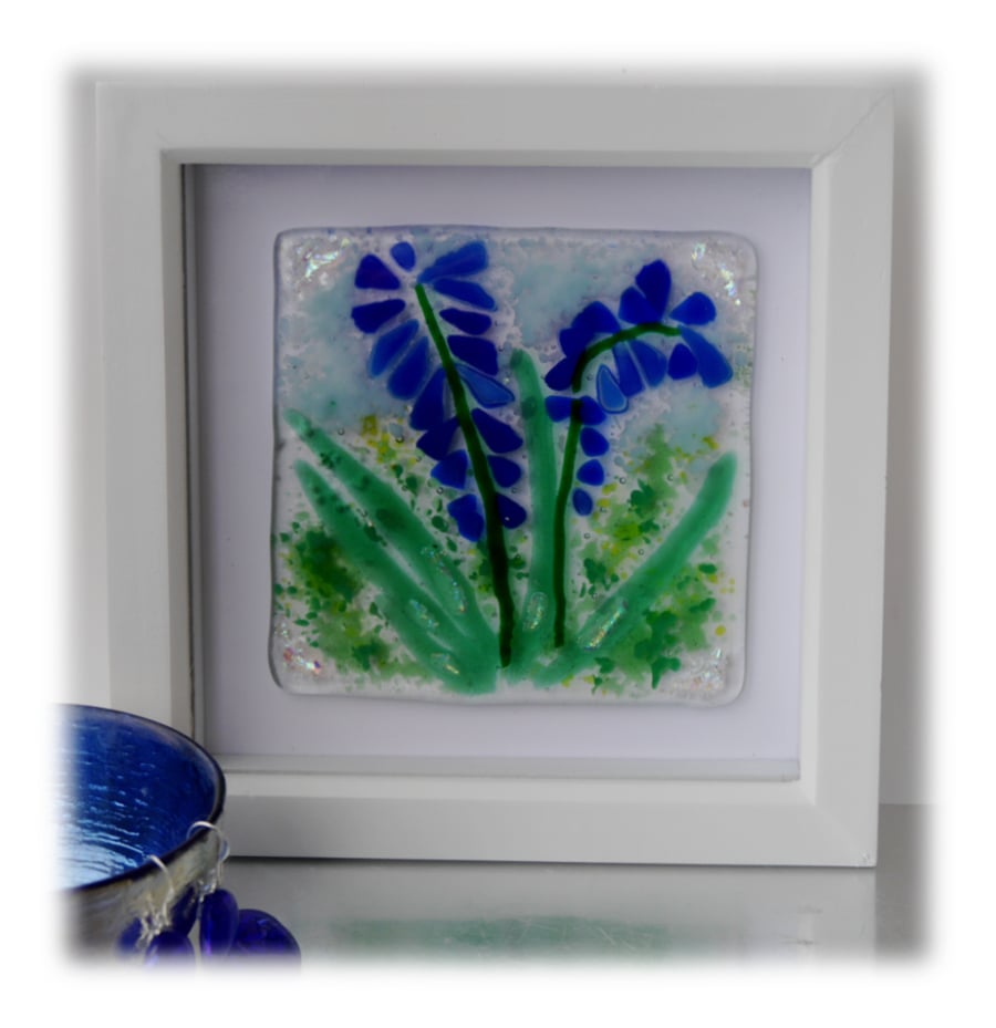 Fused Glass Bluebell Picture Box Framed 001 Grape Hyacinth