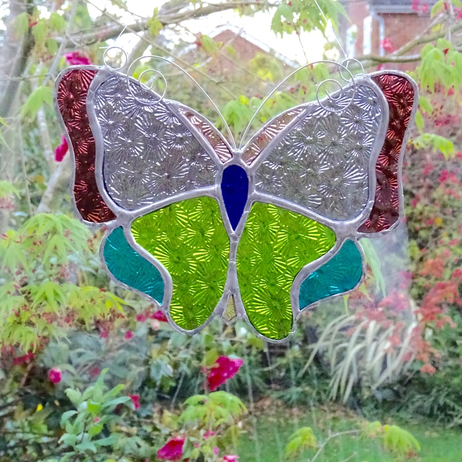 Stained Glass Butterfly Suncatcher - Handmade Hanging Decoration - Florentine