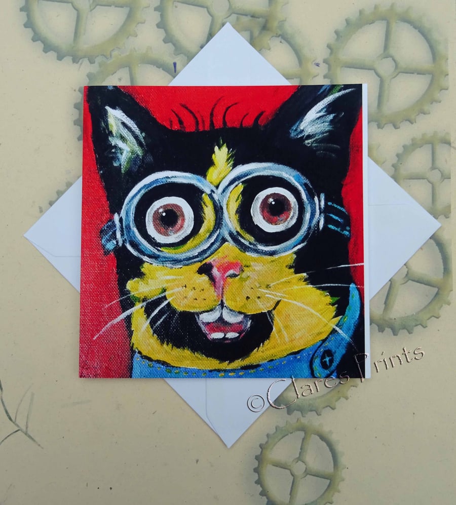 Minion Kitty Cat Art Greeting Card From my Original Painting