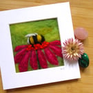 Original needle felted Busy Bee mounted art by Natalie
