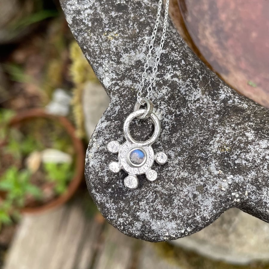Sterling silver and blue moonstone pendant and chain, Rana necklace