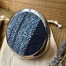 Pocket Mirror Navy Blue Stripe Hand Woven British Wool Fabric Topped Mirror