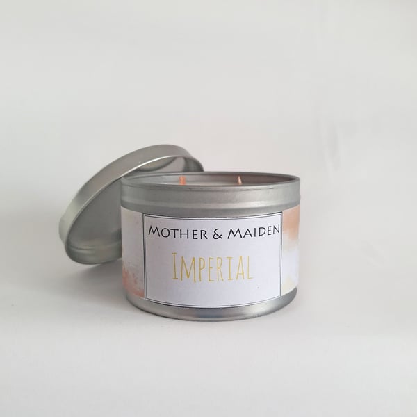Imperial Leather Scented Candle, Soy Wood Wick Tin, Vegan, 200g Weight