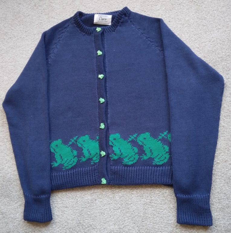 Frog cardigan for adult, wool or cotton, made to order, frog buttons
