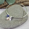 Sterling Silver Charm Bangle with Heart, Lapis Lazuli and Pearl