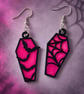 Pink coffin earrings, Halloween bat spider web, Gothic jewellery