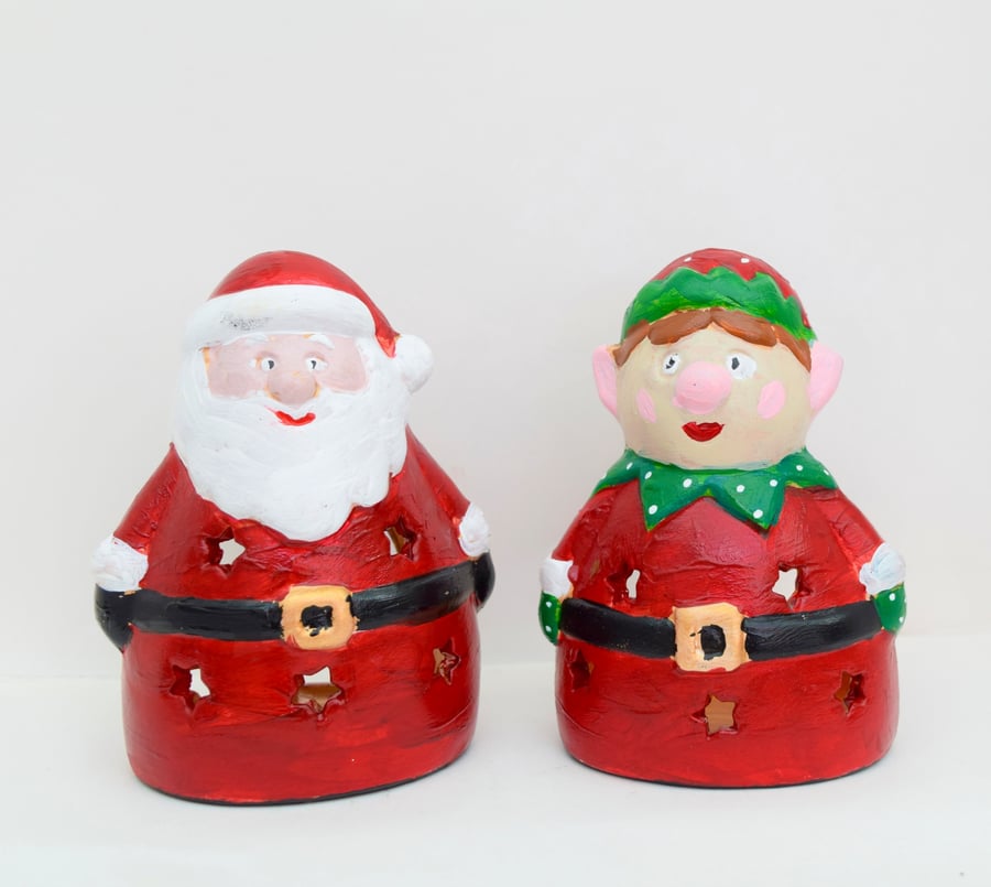 Santa's Elf Tea Light Holder – Hand-Painted Ceramic Christmas Decoration