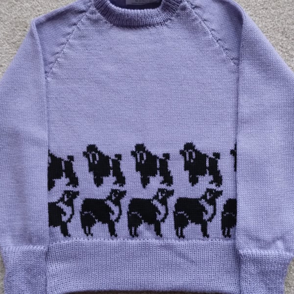 Dog jumper with dogs round the bottom in any colour machine wash wool or cotton