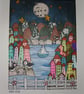 Quirky art, original paper art whimsical colourful houses 10 x 8 " framed art