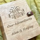 Rustic Book-Shaped Keepsake Box Engraved With Mountain Design - Our Adventurers