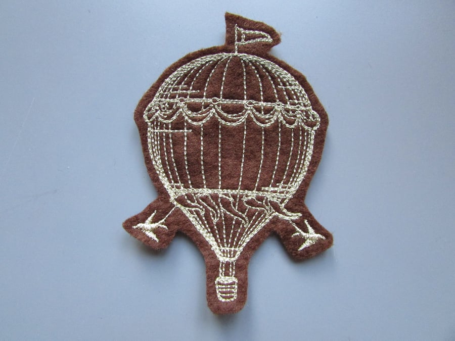 Steampunk Hot Air Balloon Embroidered Sew on Applique Patch