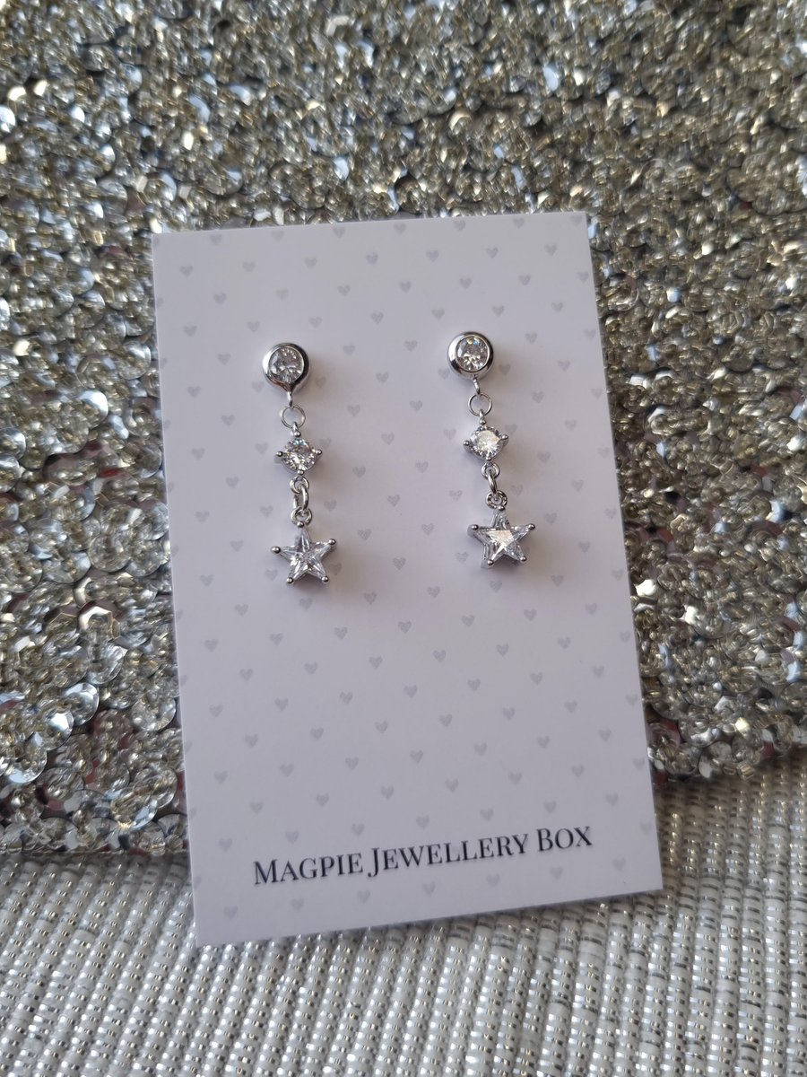 Sparkling Diamante Crystal Star Dangle Stud Earrings - Christmas Collection