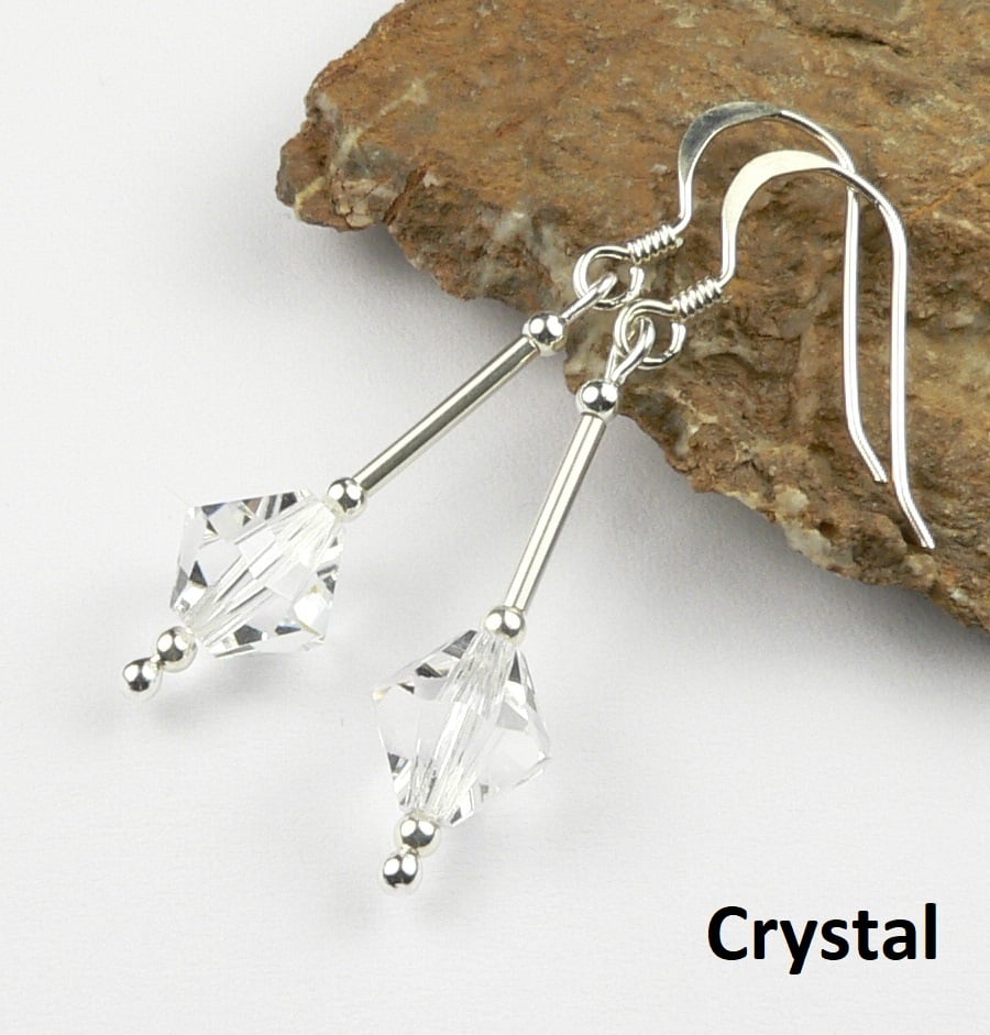 Preciosa crystal drop earrings, sterling silver, 8mm, bicone