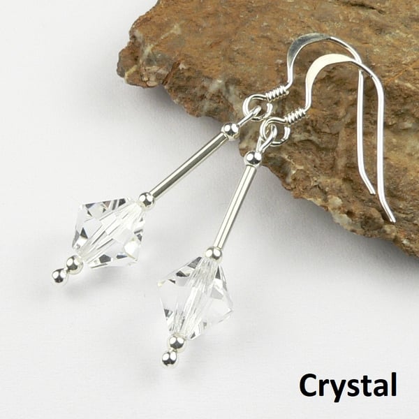 Preciosa crystal drop earrings, sterling silver, 8mm, bicone