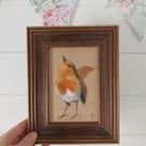 Framed Original Art Soft Pastel Drawing of a Robin 