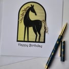 Happy Birthday Handmade card featuring a Black and Gold Horse 