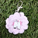 Unicorn flower bag charm - Pink crochet flower with unicorn in the middle