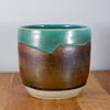 Handmade ceramic tumbler - green and brown wedge design