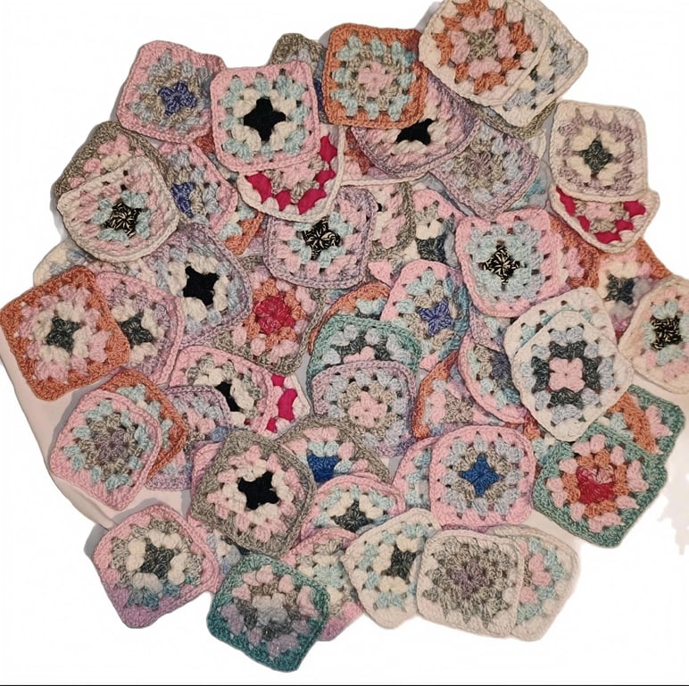 Handmade 3" Crochet Granny Squares Blush Breeze Boho Patches