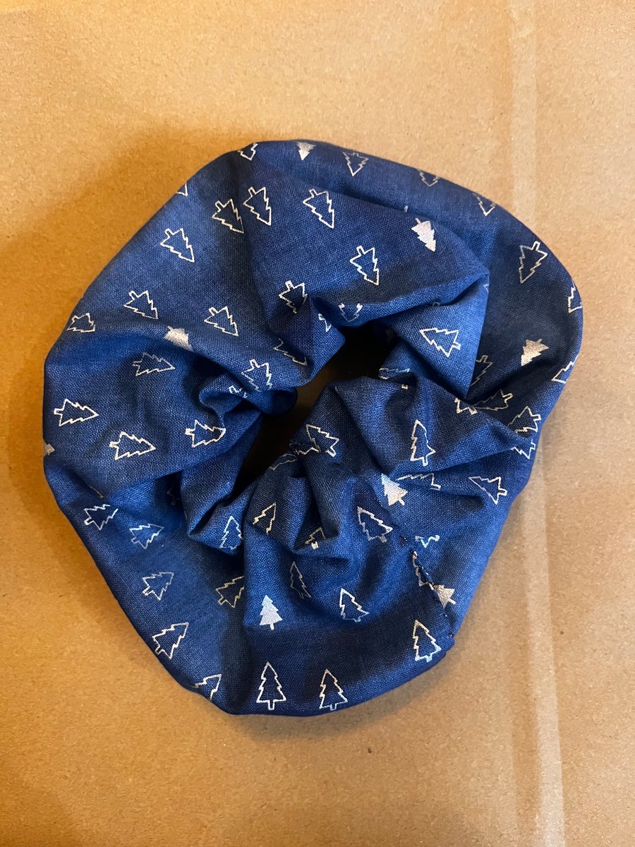 Large blue Christmas tree scrunchie 