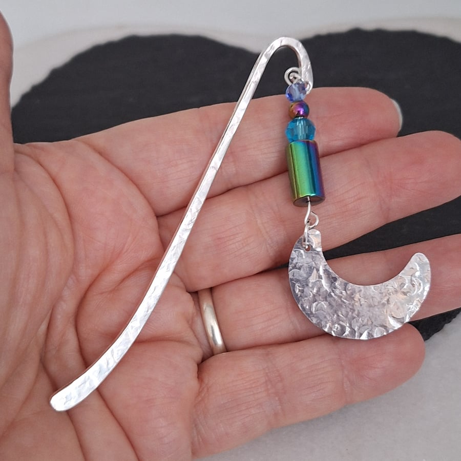 Moon bookmark,  beaded bookmark, hematite gifts, reading gifts, book accessories
