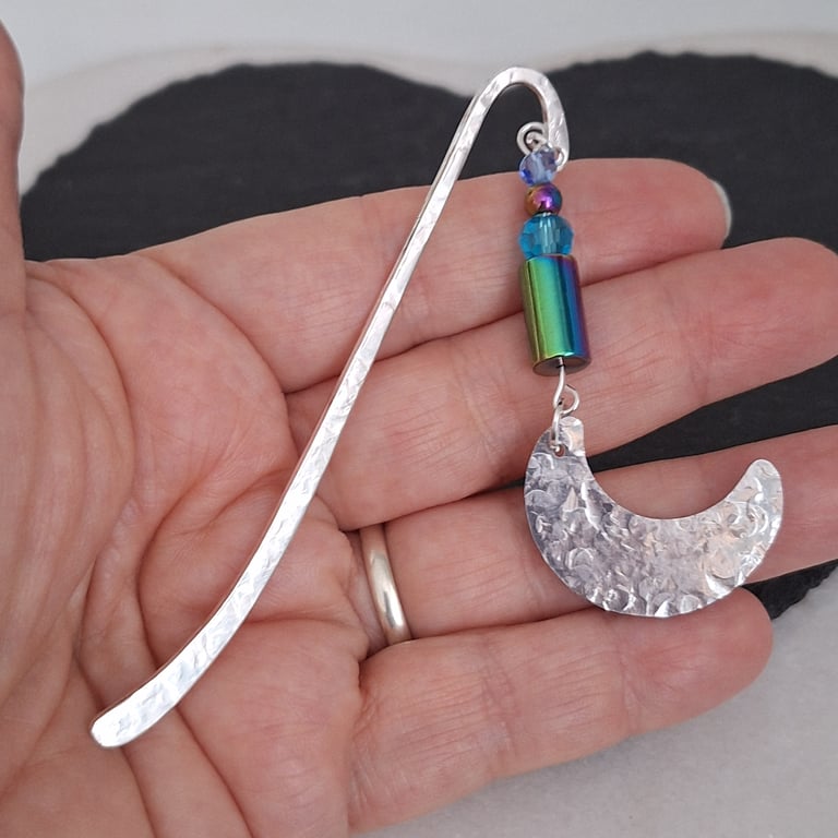 Moon bookmark,  beaded bookmark, hematite gifts, reading gifts, book accessories
