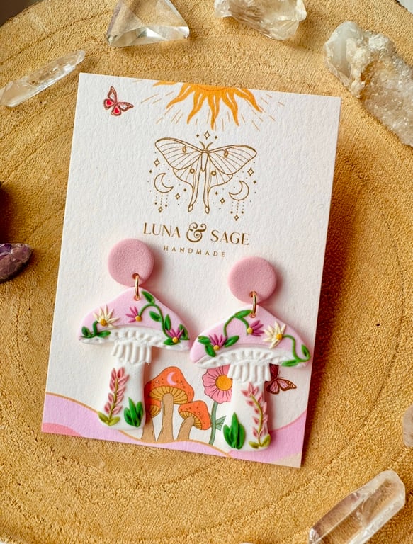 Mushroom Earrings,Wildflower Polymer Clay Earrings, Folklore,Fairytale jewellery