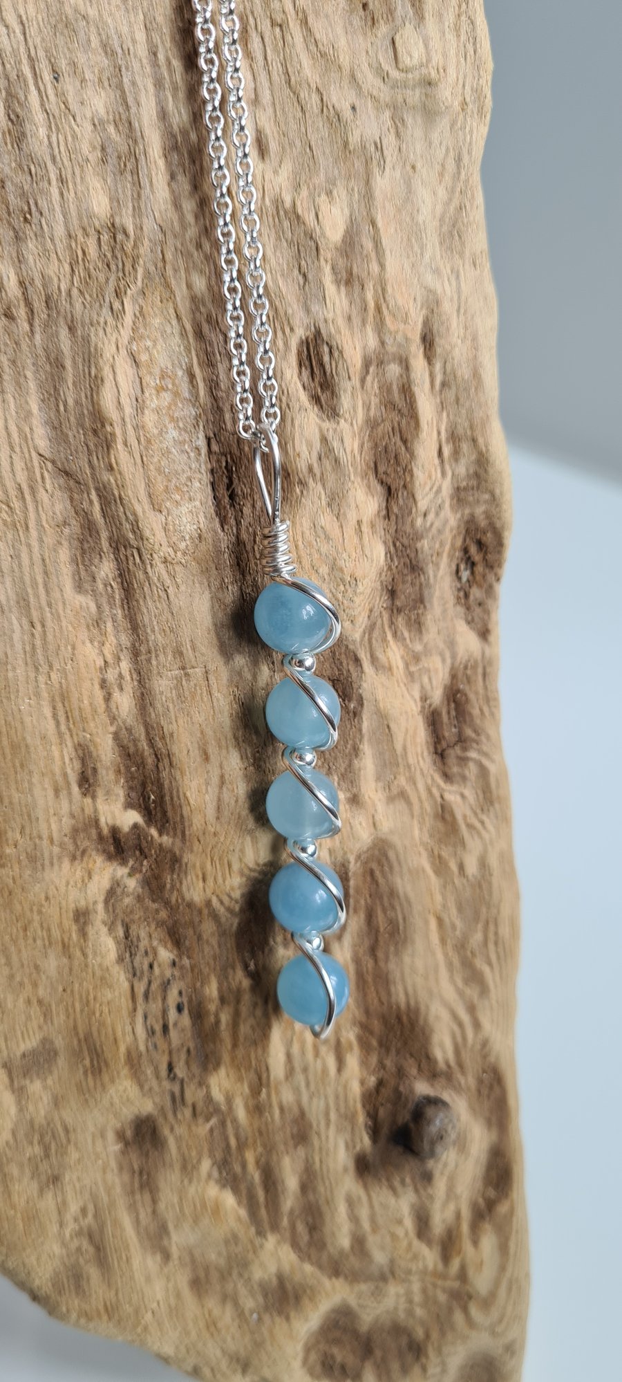 Handmade Natural Aquamarine & 925 Silver Necklace Pendant Gift Boxed with Chain