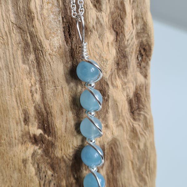 Handmade Natural Aquamarine & 925 Silver Necklace Pendant Gift Boxed with Chain