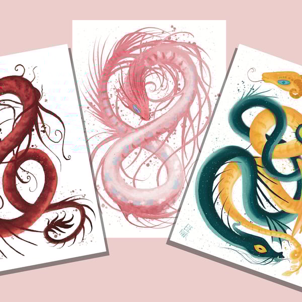 A4 Wyrm Dragon high quality art prints digital watercolour