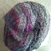 Handknit Cotton Wool Silk Lacy Beret Medium blue purple mix