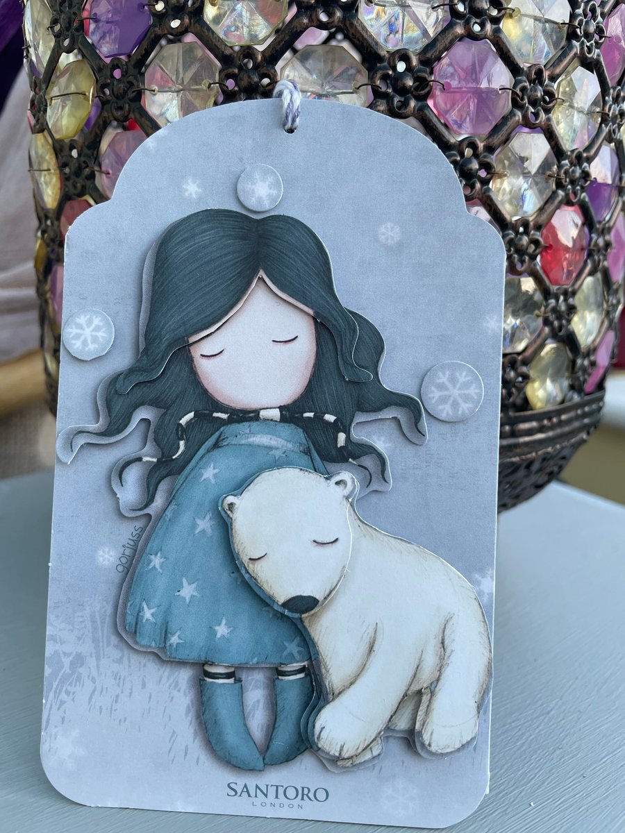 Gorjuss girl with a polar bear gift tag