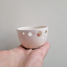 Ceramic handmade tealight with robin & birdprints pottery herb stripper  