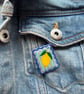 Lemon Blossom Postage Stamp Polymer Clay Pin Badge