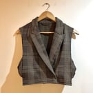 Reworked Plaid Cropped Waistcoat – Handmade Tailored Vest with Bow Detail