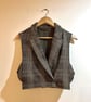 Upcycled Plaid Cropped Waistcoat – Handmade Tailored Vest with Bow Detail